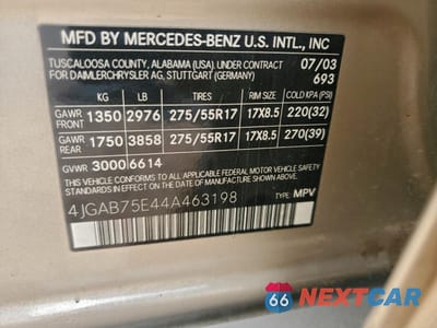 Zdjęcie 12 z 14 samochodu: 2004 MERCEDES-BENZ ML 500 VIN:4JGAB75E44A463198 - miniatura
