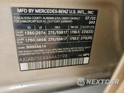 Zdjęcie 12 z 14 samochodu: 2004 MERCEDES-BENZ ML 500 VIN:4JGAB75E44A463198 - miniatura