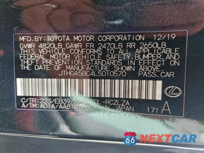 Zdjęcie 12 z 12 samochodu: 2020 LEXUS RC 300 F SPORT VIN:JTHGA5BC4L5010570 - miniatura