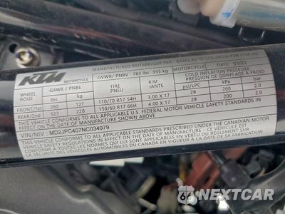Zdjęcie 9 z 9 samochodu: 2022 KTM 200 DUKE VIN:MD2JPC407NC034979 - miniatura