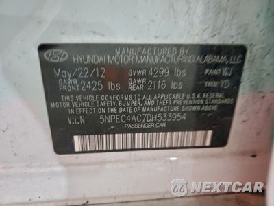 Zdjęcie 12 z 13 samochodu: 2013 HYUNDAI SONATA SE VIN:5NPEC4AC7DH533954 - miniatura