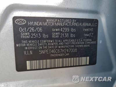 Zdjęcie 12 z 12 samochodu: 2007 HYUNDAI SONATA GLS VIN:5NPET46C67H247008 - miniatura