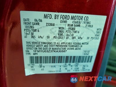 Zdjęcie 13 z 13 samochodu: 2007 FORD ESCAPE VIN:1FMYU03Z37KA30587 - miniatura