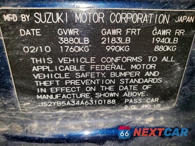 Zdjęcie 13 z 14 samochodu: 2010 SUZUKI SX4 VIN:JS2YB5A34A6310188 - miniatura