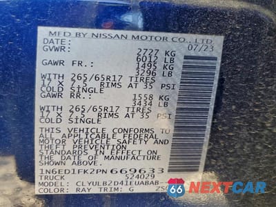 Zdjęcie 12 z 12 samochodu: 2023 NISSAN FRONTIER SV VIN:1N6ED1FK2PN669633 - miniatura