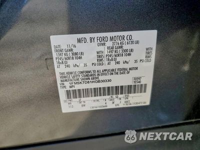 Zdjęcie 13 z 13 samochodu: 2017 FORD EXPLORER XLT VIN:1FM5K7D81HGB30330 - miniatura
