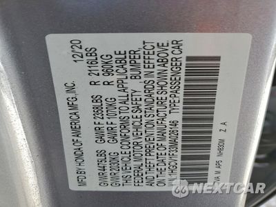 Zdjęcie 12 z 12 samochodu: 2021 HONDA ACCORD SPORT VIN:1HGCV1F33MA026146 - miniatura
