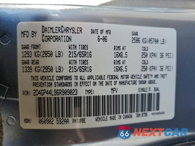 Zdjęcie 13 z 13 samochodu: 2006 DODGE GRAND CARAVAN SXT VIN:2D4GP44L96R909023 - miniatura