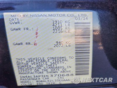 Zdjęcie 12 z 12 samochodu: 2014 NISSAN ALTIMA 2.5 VIN:1N4AL3AP3EN370688 - miniatura