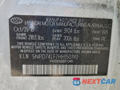 Zdjęcie 13 z 13 samochodu: 2017 HYUNDAI ELANTRA SE VIN:5NPD74LF7HH150190 - miniatura