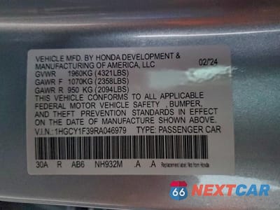 Zdjęcie 12 z 12 samochodu: 2024 HONDA ACCORD EX VIN:1HGCY1F39RA046979 - miniatura