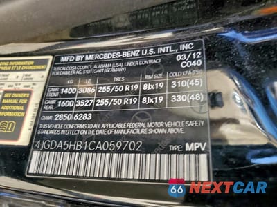 Zdjęcie 13 z 13 samochodu: 2012 MERCEDES-BENZ ML 350 4MATIC VIN:4JGDA5HB1CA059702 - miniatura