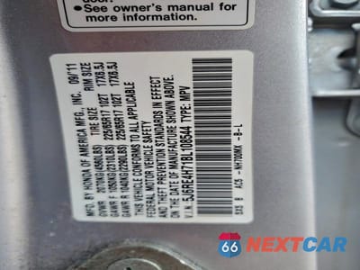 Zdjęcie 12 z 12 samochodu: 2011 HONDA CR-V EXL VIN:5J6RE4H71BL108544 - miniatura