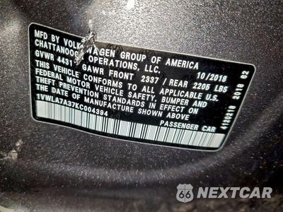 Zdjęcie 12 z 12 samochodu: 2019 VOLKSWAGEN PASSAT WOLFSBURG VIN:1VWLA7A37KC004394 - miniatura