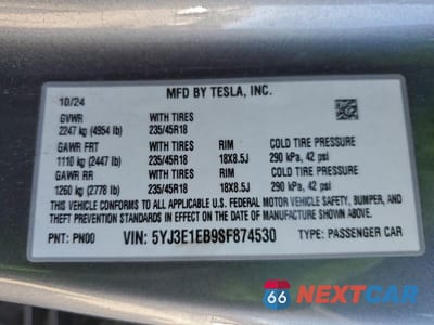 Zdjęcie 12 z 12 samochodu: 2025 TESLA MODEL 3 VIN:5YJ3E1EB9SF874530 - miniatura