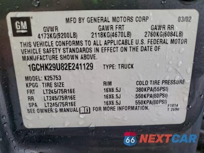 Zdjęcie 12 z 14 samochodu: 2002 CHEVROLET SILVERADO K2500 HEAVY DUTY VIN:1GCHK29U82E241129 - miniatura