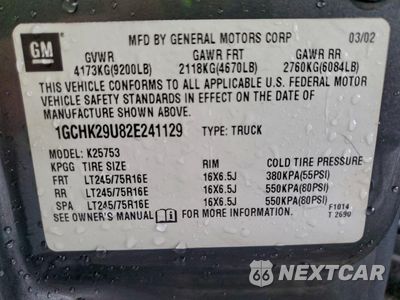 Zdjęcie 12 z 14 samochodu: 2002 CHEVROLET SILVERADO K2500 HEAVY DUTY VIN:1GCHK29U82E241129 - miniatura