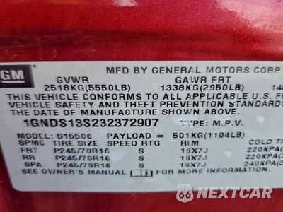 Zdjęcie 12 z 12 samochodu: 2003 CHEVROLET TRAILBLAZE VIN:1GNDS13S232372907 - miniatura