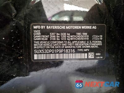 Zdjęcie 13 z 13 samochodu: 2023 BMW X3 XDRIVE30I VIN:5UX53DP01P9P18316 - miniatura