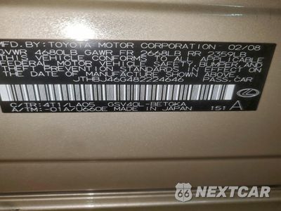 Zdjęcie 14 z 14 samochodu: 2008 LEXUS ES 350 VIN:JTHBJ46G482224646 - miniatura
