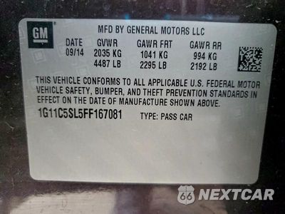 Zdjęcie 12 z 12 samochodu: 2015 CHEVROLET MALIBU 1LT VIN:1G11C5SL5FF167081 - miniatura