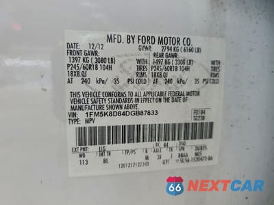 Zdjęcie 13 z 13 samochodu: 2013 FORD EXPLORER XLT VIN:1FM5K8D84DGB87833 - miniatura