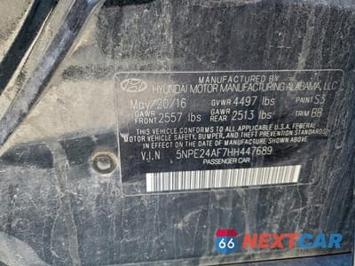 Zdjęcie 12 z 12 samochodu: 2017 HYUNDAI SONATA SE VIN:5NPE24AF7HH447689 - miniatura