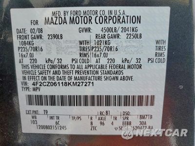 Zdjęcie 13 z 14 samochodu: 2008 MAZDA TRIBUTE S VIN:4F2CZ06118KM27271 - miniatura