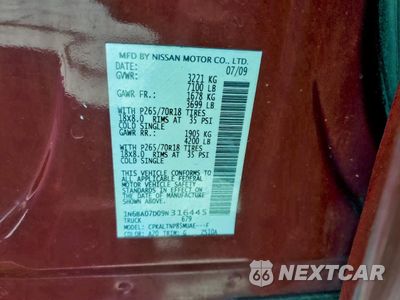 Zdjęcie 12 z 14 samochodu: 2009 NISSAN TITAN XE VIN:1N6BA07D09N316445 - miniatura