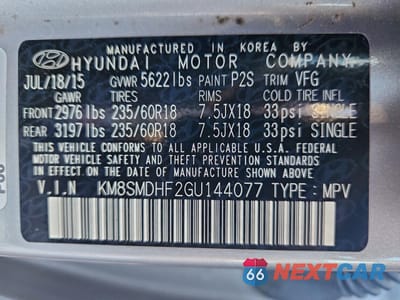 Zdjęcie 13 z 13 samochodu: 2016 HYUNDAI SANTA FE SE VIN:KM8SMDHF2GU144077 - miniatura