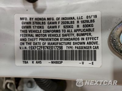 Zdjęcie 12 z 15 samochodu: 2019 HONDA CIVIC SPORT VIN:19XFC2F87KE017298 - miniatura