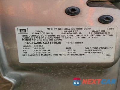 Zdjęcie 12 z 12 samochodu: 1999 CHEVROLET SILVERADO C2500 VIN:1GCFC29UXXZ144938 - miniatura