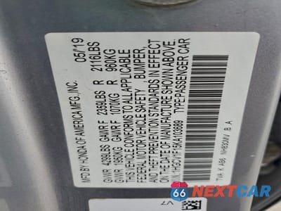 Zdjęcie 12 z 12 samochodu: 2019 HONDA ACCORD LX VIN:1HGCV1F15KA103689 - miniatura