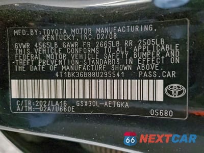 Zdjęcie 12 z 12 samochodu: 2008 TOYOTA AVALON XL VIN:4T1BK36B88U295541 - miniatura