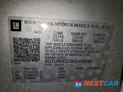 Zdjęcie 13 z 16 samochodu: 2019 GMC SIERRA K1500 SLT VIN:3GTU9DED3KG198243 - miniatura