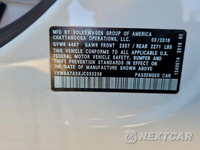 Zdjęcie 13 z 14 samochodu: 2018 VOLKSWAGEN PASSAT SE VIN:1VWBA7A3XJC033236 - miniatura