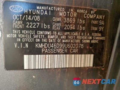 Zdjęcie 13 z 13 samochodu: 2009 HYUNDAI ELANTRA GLS VIN:KMHDU46D99U602078 - miniatura