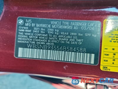 Zdjęcie 12 z 12 samochodu: 2006 BMW M5 VIN:WBSNB93556B584588 - miniatura