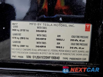 Zdjęcie 12 z 14 samochodu: 2017 TESLA MODEL S VIN:5YJSA1E20HF190840 - miniatura