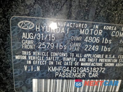 Zdjęcie 14 z 14 samochodu: 2016 HYUNDAI AZERA VIN:KMHFG4JG1GA518272 - miniatura