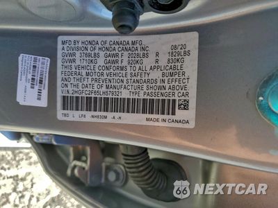 Zdjęcie 12 z 15 samochodu: 2020 HONDA CIVIC LX VIN:2HGFC2F65LH579321 - miniatura