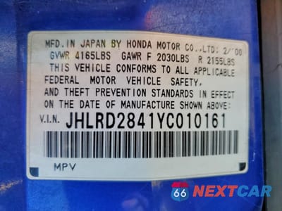 Zdjęcie 13 z 13 samochodu: 2000 HONDA CR-V LX VIN:JHLRD2841YC010161 - miniatura