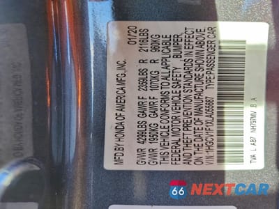 Zdjęcie 12 z 12 samochodu: 2020 HONDA ACCORD LX VIN:1HGCV1F1XLA055687 - miniatura