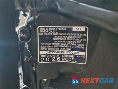 Zdjęcie 9 z 10 samochodu: 2026 HONDA CBR600 RR VIN:JH2PC40H9TK300252 - miniatura