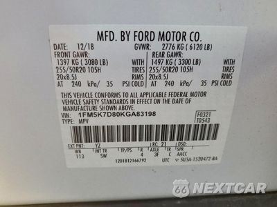 Zdjęcie 14 z 15 samochodu: 2019 FORD EXPLORER XLT VIN:1FM5K7D80KGA83198 - miniatura