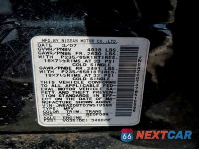 Zdjęcie 13 z 13 samochodu: 2007 NISSAN MURANO SL VIN:JN8AZ08T07W518596 - miniatura