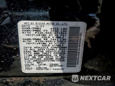 Zdjęcie 13 z 13 samochodu: 2007 NISSAN MURANO SL VIN:JN8AZ08T07W518596 - miniatura