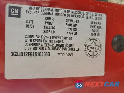 Zdjęcie 13 z 13 samochodu: 2004 PONTIAC SUNFIRE VIN:3G2JB12F94S100333 - miniatura