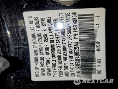 Zdjęcie 14 z 14 samochodu: 2017 HONDA CIVIC EX VIN:19XFC1F46HE025747 - miniatura