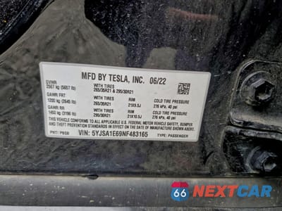 Zdjęcie 13 z 14 samochodu: 2022 TESLA MODEL S VIN:5YJSA1E69NF483165 - miniatura